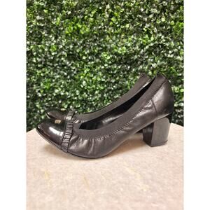 Chanel Ruffle Cap Toe Pumps Black Block Heel Size 38